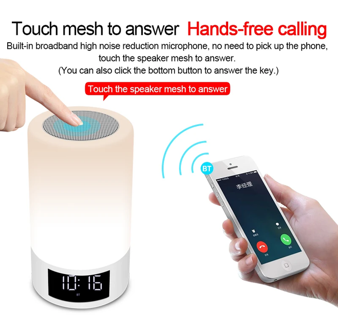 Сенсорний акумуляторний світильник з Bluetooth колонкою, будильником та радіо VHG M6 Touch Lamp, Portable Speaker White - Фото 4 Сенсорний акумуляторний світильник з Bluetooth колонкою, будильником та радіо VHG M6 Touch Lamp, Portable Speaker White - зображення 4
