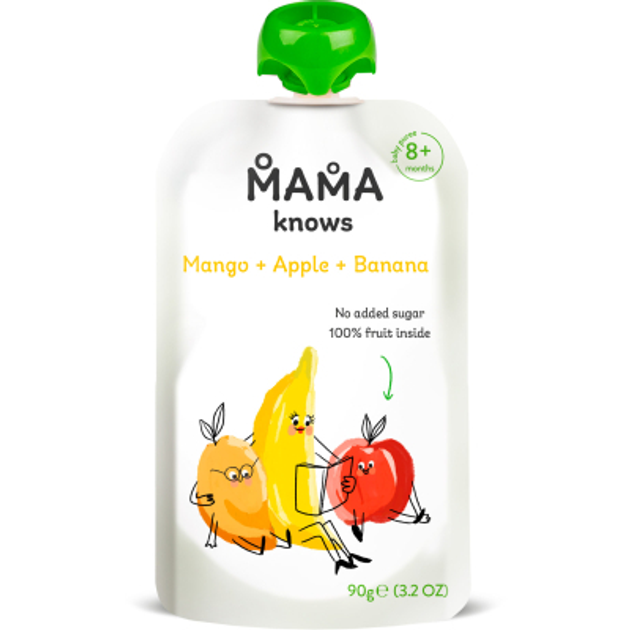 Детское пюре Mama knows Манго, Яблоко и Банан без сахара 90 г (4820016254534) - изображение 1