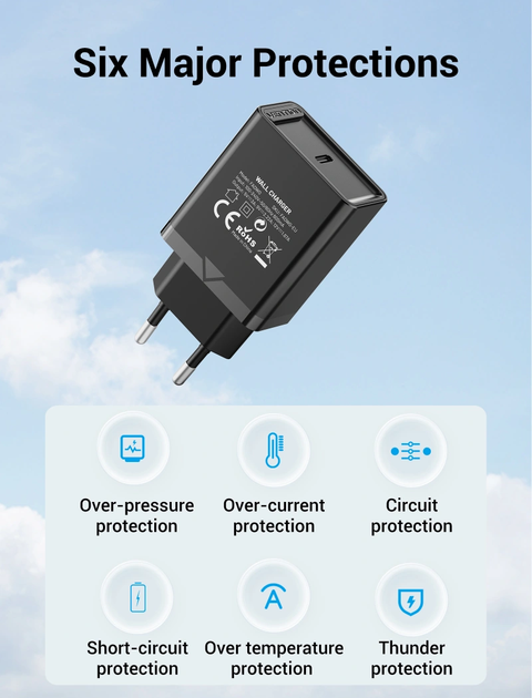 Мережевий зарядний пристрій Vention 1-port USB-C Wall Charger(20W) EU-Plug Black (FADB0-EU) (FADB0-EU) - Фото 8 Мережевий зарядний пристрій Vention 1-port USB-C Wall Charger(20W) EU-Plug Black (FADB0-EU) (FADB0-EU) - зображення 8