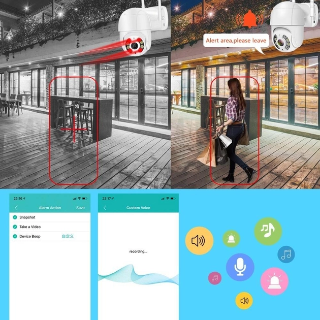 IP камера видеонаблюдения уличная PTZ WiFi Поворотная с удаленным доступом Белая - изображение 7