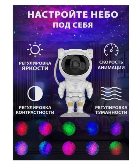 Лазерный ночник проектор Звездного неба и Галактики TOPA Космонавт Астронавт на пульте управления 8 режимов - изображение 5