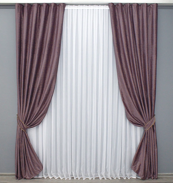 Комплект готовых штор VR-Textil Бархат № 1324ш Сливовый 100х270 см 2 шт (31-590) - Фото 2 Комплект готовых штор VR-Textil Бархат № 1324ш Сливовый 100х270 см 2 шт (31-590) - изображение 2