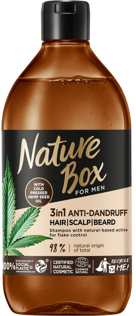 Шампунь для волосся, шкіри голови та бороди Nature Box For Men Hemp Oil 3 в 1 проти лупи 385 мл (9000101668773) - зображення 1