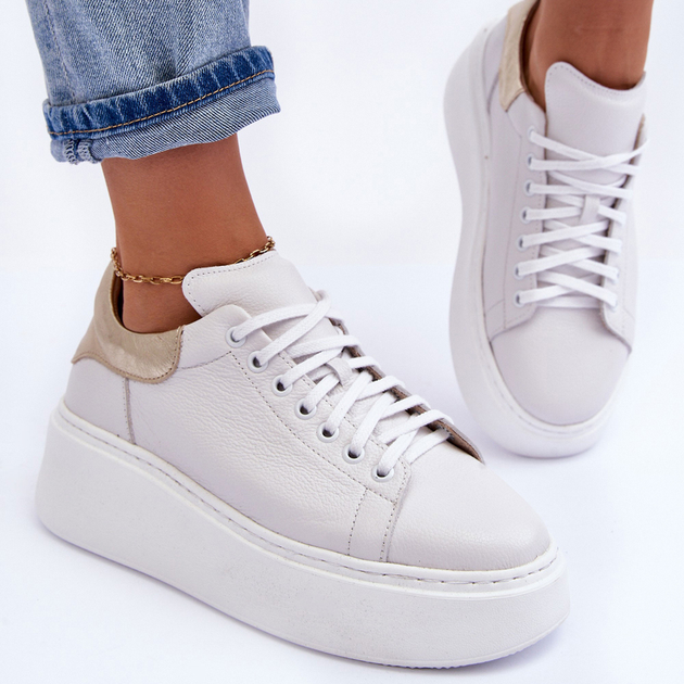 Sneakersy damskie ze skóry naturalnej Lemar 10150 38 Biały/Złoty (5905677919202) - obraz 3