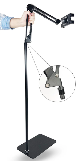 Тримач для планшет/телефону на підлогу VHG T5, 90-130 см. Tablet Tripod Stand, Black - зображення 4