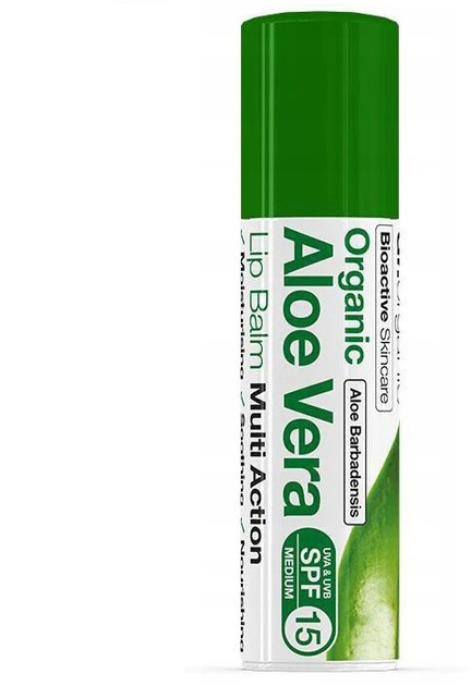 Бальзам для сухих губ Dr.Organic Aloe Vera Lip Balm SPF15 зволожувальний і заспокійливий 5.7 мл (5060176670303) - зображення 1