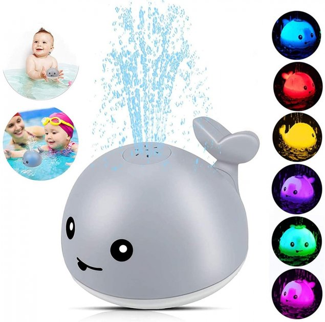 Детская игрушка Кит с фонтаном для купаний в ванной комнате c подсветкой светится и мигает, серый(D-2019091321) - изображение 1