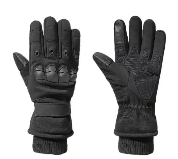 Зимние тактические защитные перчатки на флисе черные 30102 размер универсальный - изображение 1