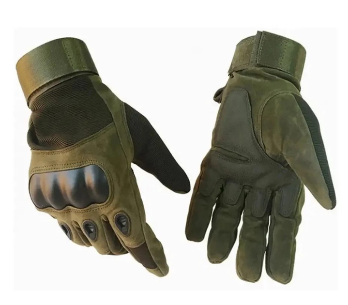 Універсальні тактичні повнопалі рукавички із захистом кісточок на флісі оливкові 800100-L - зображення 1
