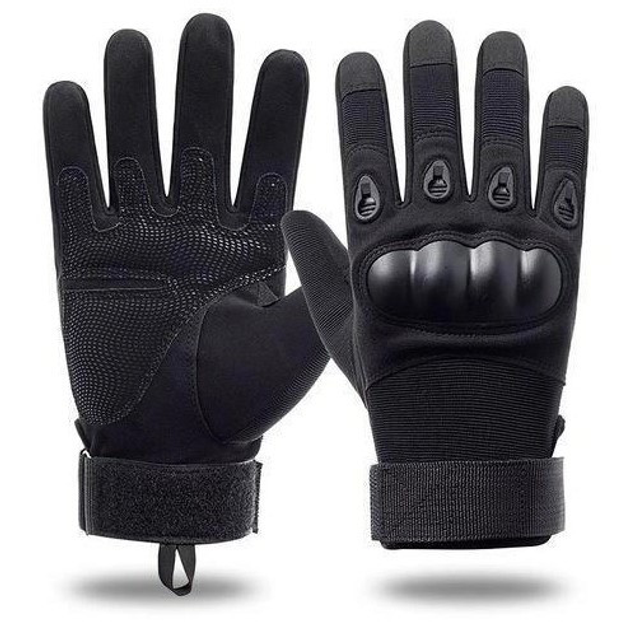 Универсальные тактические полнопалые перчатки с защитой косточек черные 8000-М - изображение 1
