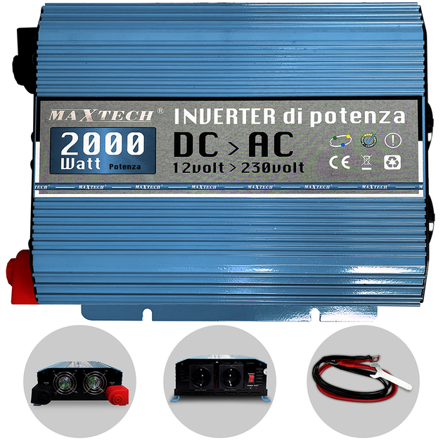 Перетворювач напруги MaxTech HN-2000-12 2000 ват інвертор 2000W з правильною синусоїдою чистий синус для котла Реальні 2 кВт Італія - зображення 2
