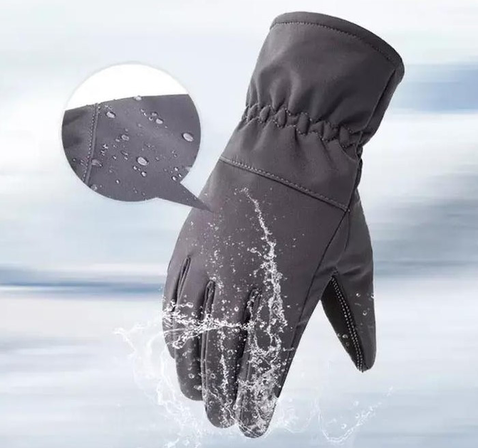 Водоотталкивающие тактические ветрозащитные Softshell на флисе зимние перчатки Черные 9001-М - изображение 2