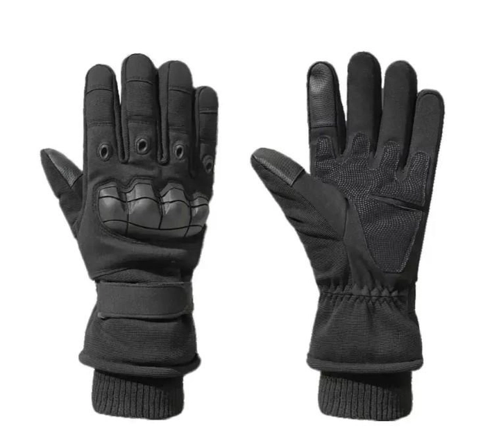 Зимние тактические перчатки на флисе черные 30102 размер универсальный - изображение 1