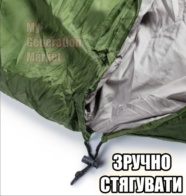 Туристический спальный мешок с особенностью открытого дизайна - спальник с капюшоном одеяло + чехол для переноски и хранения Зелёный - изображение 5