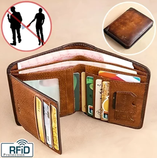 Портмоне кошелек мужской кожаный с защитой RFID для банковских карт коричневый - Фото 4 Портмоне кошелек мужской кожаный с защитой RFID для банковских карт коричневый - изображение 4