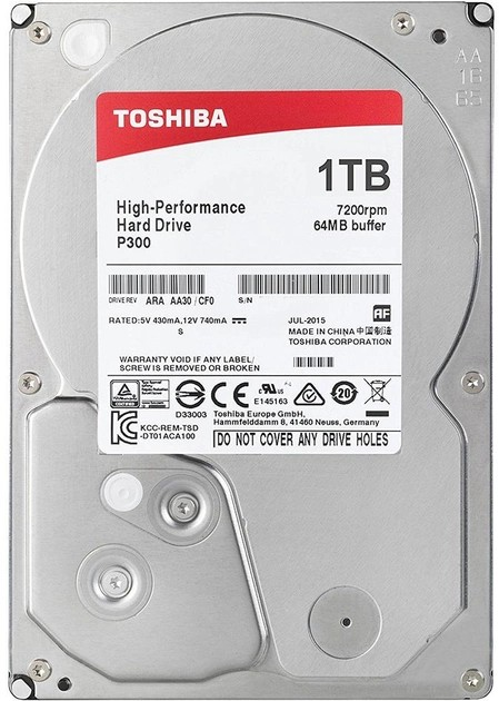 Жесткий диск Toshiba P300 HDD 1TB 7200rpm 64MB HDWD110UZSVA 3.5 ...