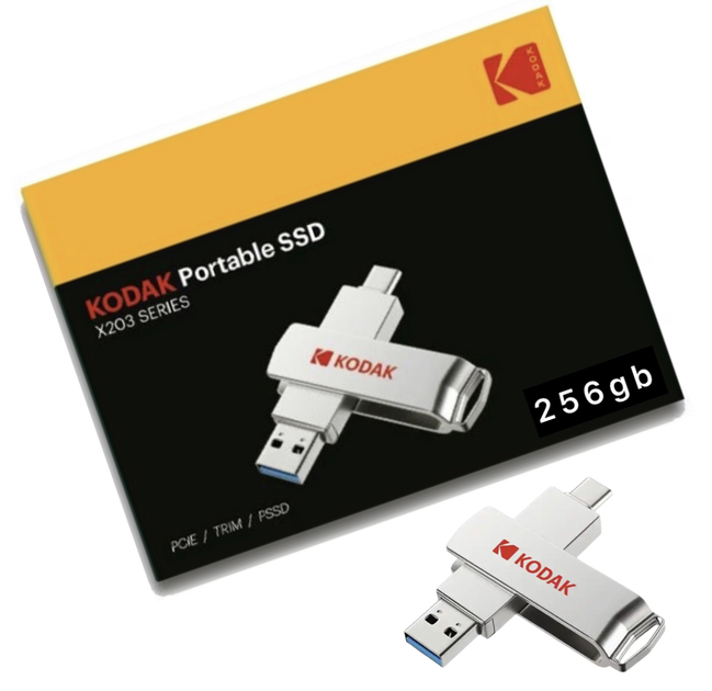 Зовнішній Твердотільний 2 в 1 USB 3.2 + Type-C високошвидкісний накопичувач Kodak X203 256Gb - зображення 3