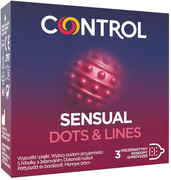 Презервативи Control Sensual Dots & Lines ребристі з пухирцями 3 шт (8411134146816) - зображення 1