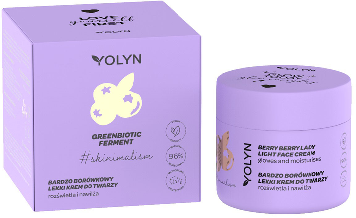 Krem do twarzy Yolyn Greenbiotic Ferment rozświetlający Bardzo Borówkowy 50 ml (5901785007954) - obraz 1