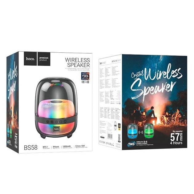 Портативна Bluetooth колонка з кольоровою підсвіткою HOCO BS58 Crystal Colorful Luminous 10W Black - Фото 8 Портативна Bluetooth колонка з кольоровою підсвіткою HOCO BS58 Crystal Colorful Luminous 10W Black - зображення 8