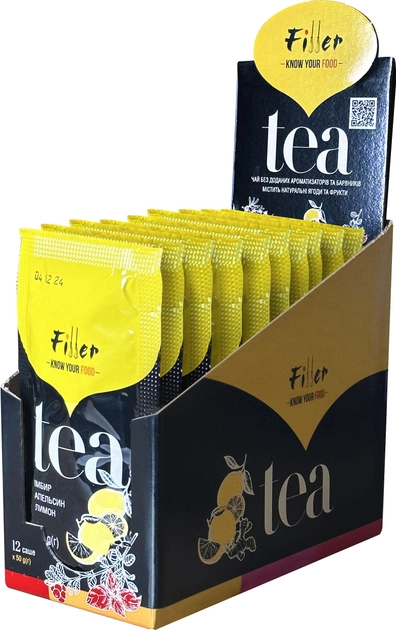 Акция на Упаковка концентрату для напою Filler Чай Імбир, Апельсин, Лимон 50 г x 12 шт от Rozetka