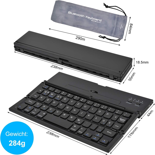 Бездротова клавіатура складана VHG CL-888 Foldable Bluetooth Keyboard, Black - зображення 7