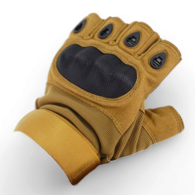 Тактичні рукавички без пальців з карбоновими накладками 9068_L_Beige - зображення 1