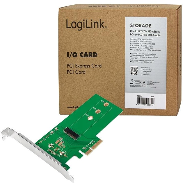 Адаптер LogiLink PCIe - M.2 PCIe SSD Green (4052792050110) - зображення 1