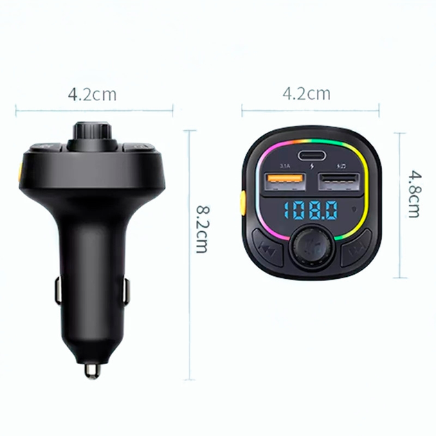 Автомобильный FM ФМ модулятор Terra С28, Bluetooth 5.0, трансмиттер, USB 3.1А, Type C - изображение 2