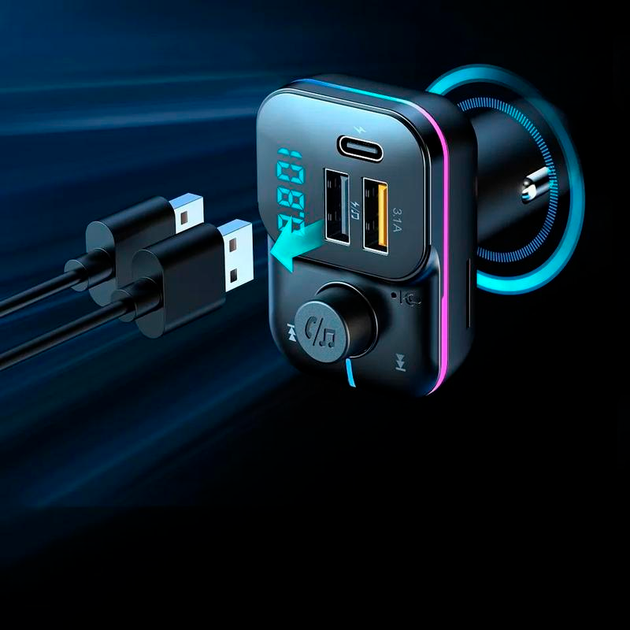 Автомобильный FM ФМ модулятор Terra С24, Bluetooth 5.0, трансмиттер, USB 3.1А, Type C - изображение 4
