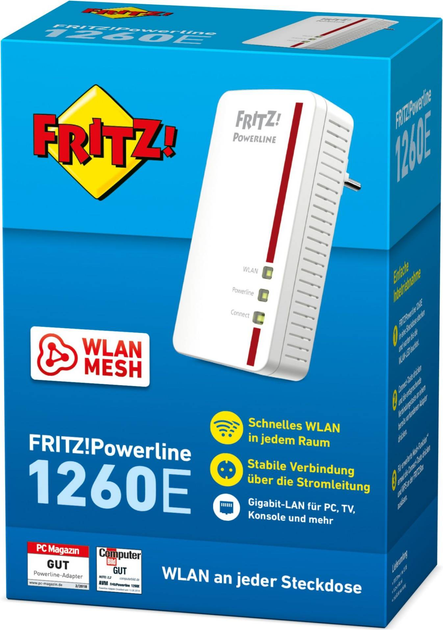 Adapter AVM FRITZ!Powerline 1260E 1200Mbit/s Wbudowane połączenie Ethernet WLAN Biały 1 szt. pojedyncza (20002789) - obraz 9