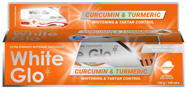 Zestaw White Glo White Glo Curcumin & Turmeric Toothpaste pasta do zębów wybielająca z kurkuminą i kurkumą 150 g / 100 ml + szczoteczka (9319871001452) - obraz 1