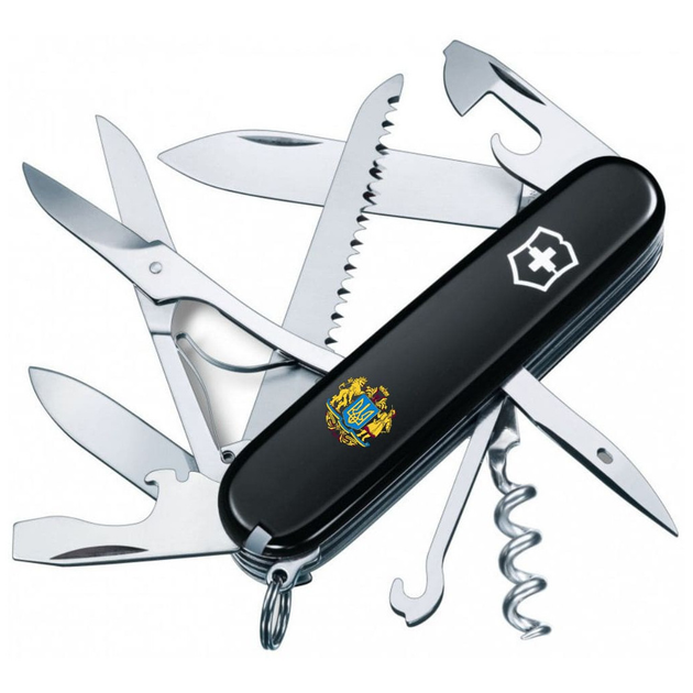 Ніж Victorinox Huntsman Ukraine 91 мм Чорний Великий Герб України (1.3713.3_T0400u) - зображення 1