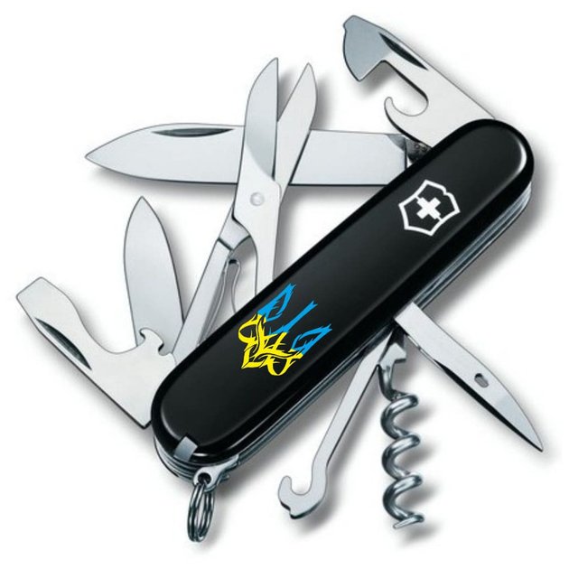 Ніж Victorinox Climber Ukraine Тризуб готичний (1.3703.3_T0636u) - зображення 1