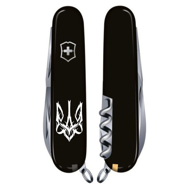 Нож Victorinox Huntsman Ukraine 91 мм Чорний Тризуб готичний білий (1.3713.3_T0630u) - изображение 2