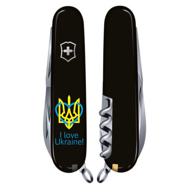 Нож Victorinox Huntsman Ukraine 91 мм Чорний Тризуб із серцем + I love Ukraine (1.3713.3_T1310u) - изображение 2