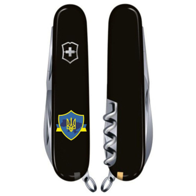 Нож Victorinox Spartan Ukraine 91 мм Чорний Тризуб на щиті зі стрічкою (1.3603.3_T1070u) - изображение 2