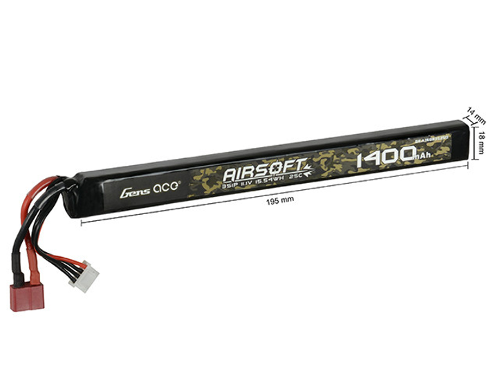 Батарея для страйкбола 25C 1400MAH 3S1P 11.1V LIPO T PLUG [Gens Ace] (для страйкболу) - зображення 2