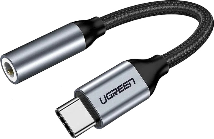 Adapter Ugreen AV142 USB Type-C x mini-jack 3.5 mm 10 cm czarno-szary (6957303836321) - obraz 1