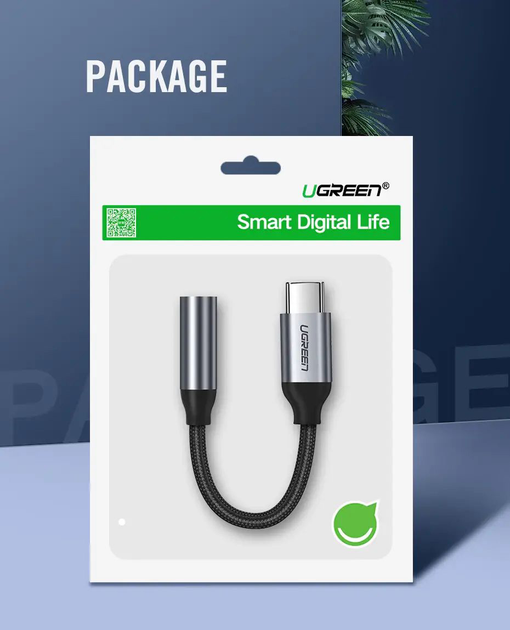 Adapter Ugreen AV142 USB Type-C x mini-jack 3.5 mm 10 cm czarno-szary (6957303836321) - obraz 4