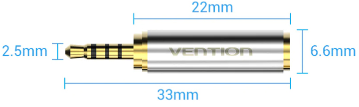 Adapter Vention 2.5 mm na 3.5 mm CTIA-OMTP 4 pin (VAB-S02) - obraz 2