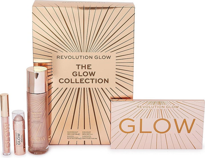 Zestaw Makeup Revolution The Glow Collection kredka do oczu 0.8 g + rozświetlacz 100 ml + błyszczyk 2.5 ml + sztyft 18 g (5057566371261) - obraz 1