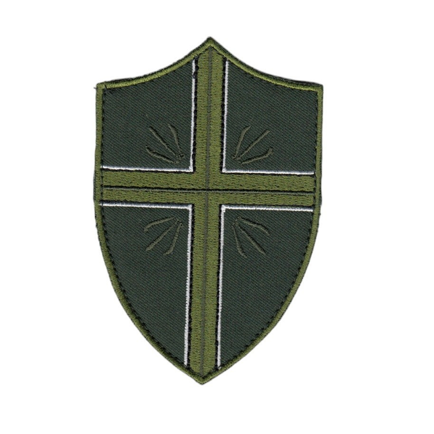 Шеврон патч на липучці Капелан нарукавний з крестом, на оливковому фоні, 7*10см. - зображення 1