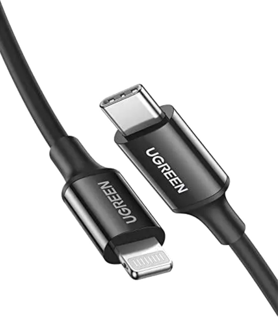 Kabel Ugreen USB Type-C - Apple Lightning 1 m MFi Black (6957303867516) - obraz 1