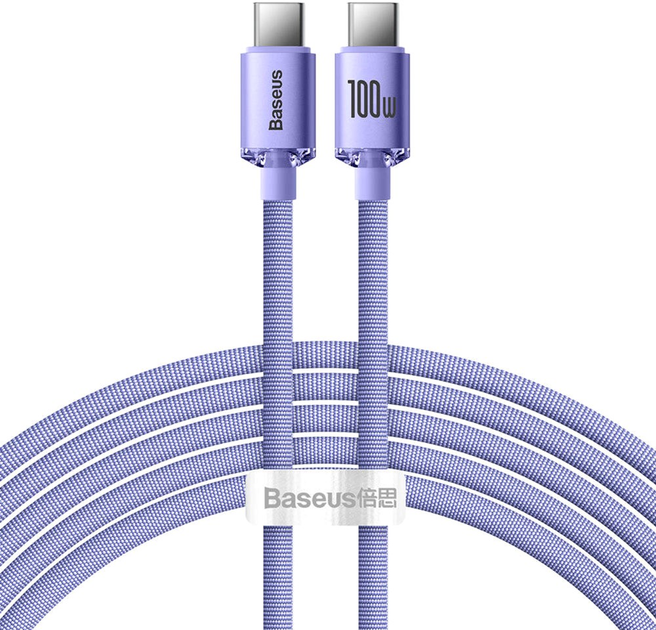 Kabel Baseus Crystal Shine Series Fast Charging Data Cable Type-C to Type-C 100 W 1.2 m Purple (CAJY000605) - obraz 1