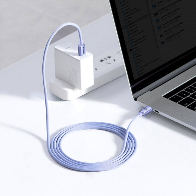 Kabel Baseus Crystal Shine Series Fast Charging Data Cable Type-C to Type-C 100 W 1.2 m Purple (CAJY000605) - obraz 8