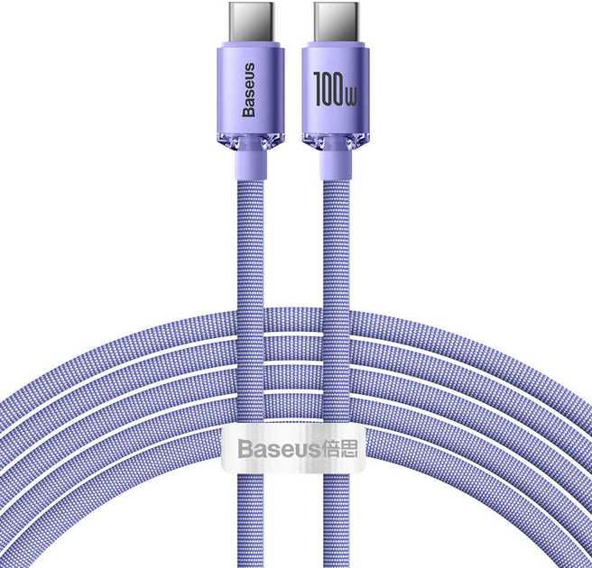 Kabel Baseus Crystal Shine Series Fast Charging Data Cable Type-C to Type-C 100 W 2 m Purple (CAJY000705) - obraz 1