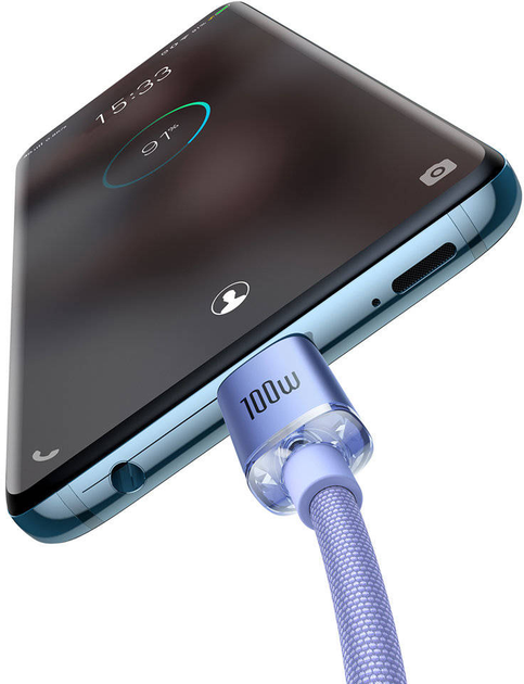 Kabel Baseus Crystal Shine Series Fast Charging Data Cable Type-C to Type-C 100 W 2 m Purple (CAJY000705) - obraz 3