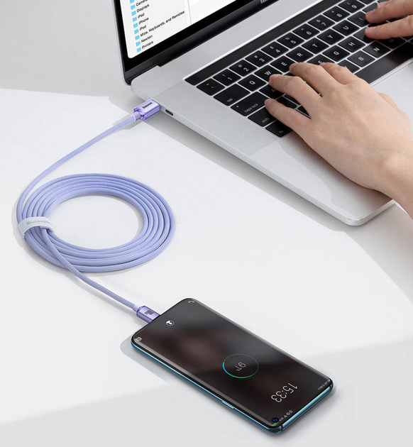 Kabel Baseus Crystal Shine Series Fast Charging Data Cable Type-C to Type-C 100 W 2 m Purple (CAJY000705) - obraz 7