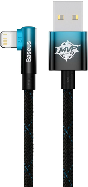 Кабель Baseus MVP 2 Elbow-shaped Fast Charging Data Cable USB to iP 2.4 А 1 м Black/Blue (CAVP000021) - зображення 1